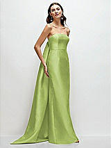 Front View Thumbnail - Mojito Strapless Satin Column Dress with Removeable Watteau Train