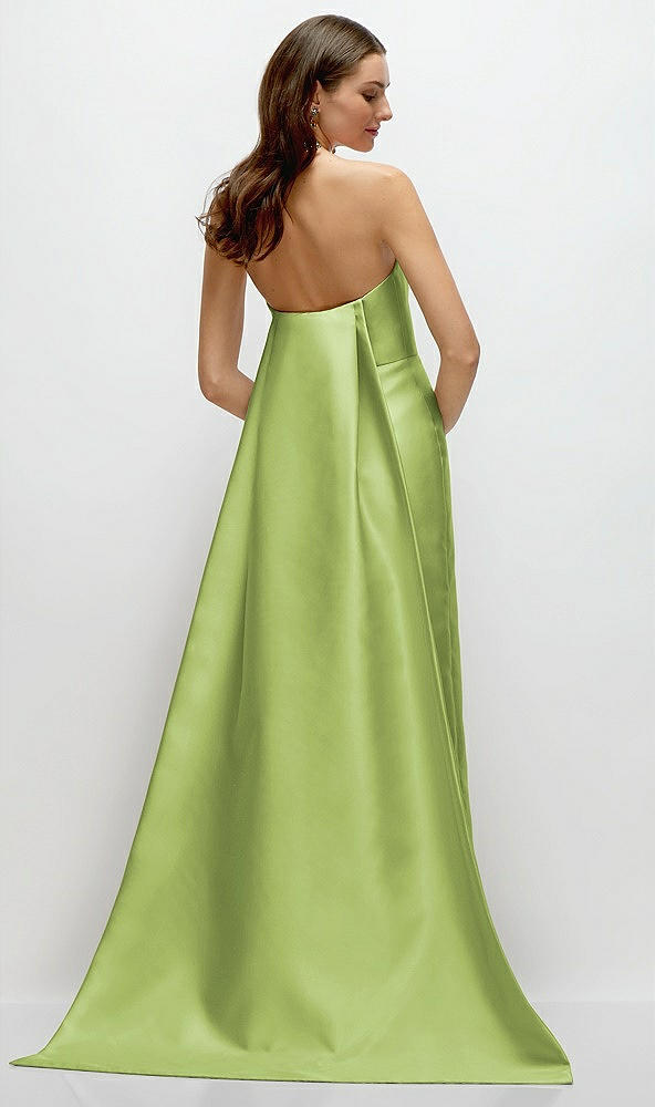 Back View - Mojito Strapless Satin Column Dress with Removeable Watteau Train