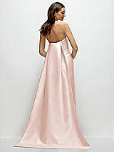 Rear View Thumbnail - Blush Strapless Satin Column Dress with Removeable Watteau Train