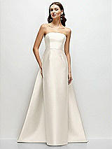 Side View Thumbnail - Ivory Strapless Satin Column Dress with Removeable Watteau Train