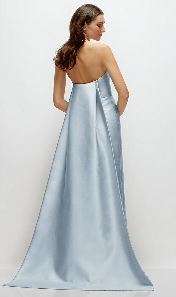 Back View - Mist Strapless Satin Column Dress with Removeable Watteau Train