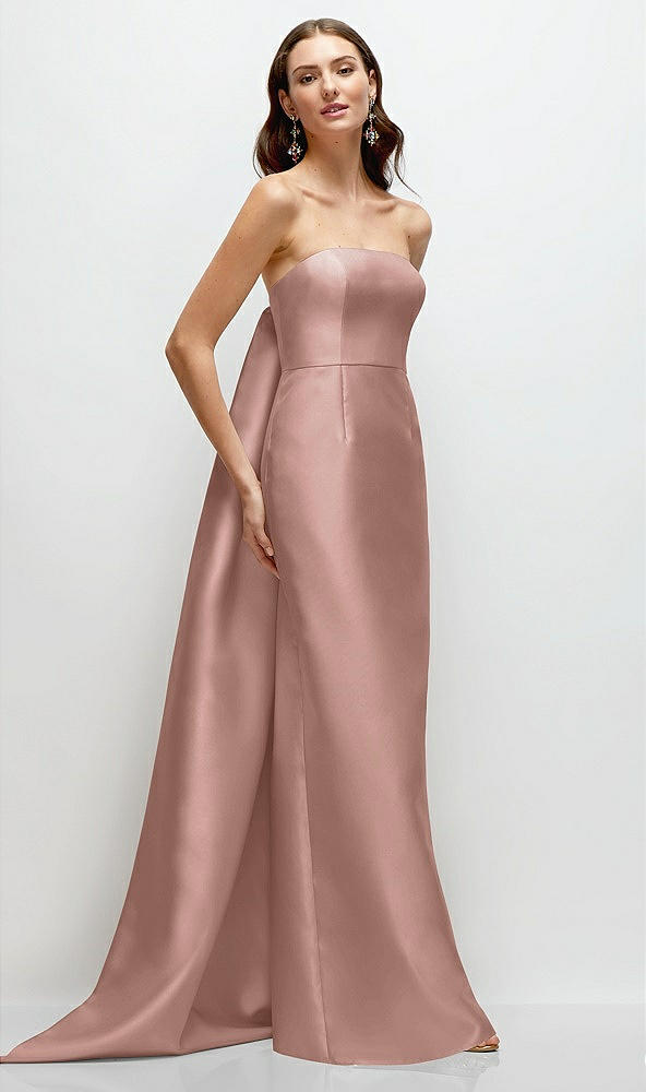 Front View - Neu Nude Strapless Satin Column Dress with Removeable Watteau Train
