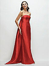 Front View Thumbnail - Poppy Red Strapless Satin Column Dress with Removeable Watteau Train