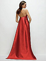 Rear View Thumbnail - Poppy Red Strapless Satin Column Dress with Removeable Watteau Train