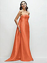 Front View Thumbnail - Portofino Orange Strapless Satin Column Dress with Removeable Watteau Train
