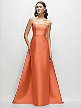 Side View Thumbnail - Portofino Orange Strapless Satin Column Dress with Removeable Watteau Train