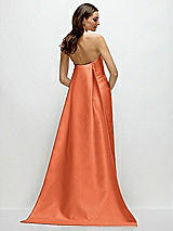Rear View Thumbnail - Portofino Orange Strapless Satin Column Dress with Removeable Watteau Train