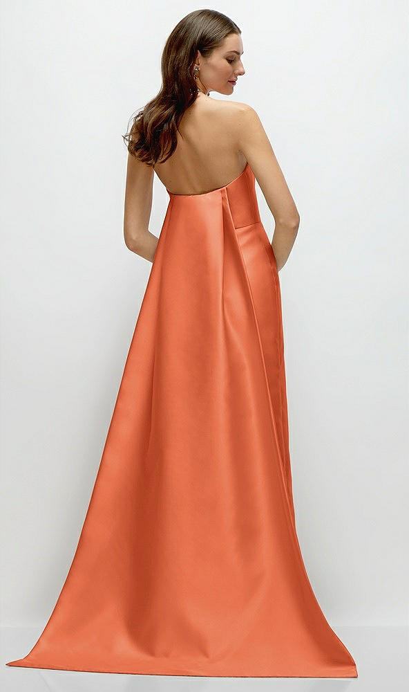 Back View - Portofino Orange Strapless Satin Column Dress with Removeable Watteau Train