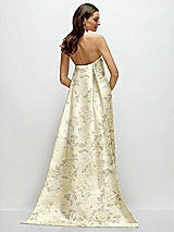 Rear View Thumbnail - Butter Yellow Floral Strapless Floral Satin Column Dress with Removeable Watteau Train