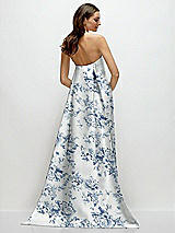 Rear View Thumbnail - Cottage Rose Larkspur Strapless Floral Satin Column Dress with Removeable Watteau Train