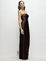 Side View Thumbnail - Espresso Strapless Satin Column Dress with Back Slit