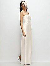 Side View Thumbnail - Ivory Strapless Satin Column Dress with Back Slit