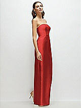 Side View Thumbnail - Poppy Red Strapless Satin Column Dress with Back Slit