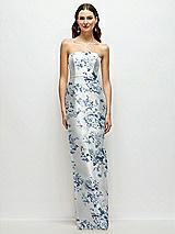 Front View Thumbnail - Cottage Rose Larkspur Strapless Floral Satin Column Dress with Back Slit
