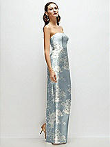 Side View Thumbnail - Porcelain Blue Seraphina Floral Strapless Floral Satin Column Dress with Back Slit