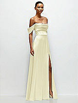 Side View Thumbnail - Butter Yellow A-Line Satin Maxi Dress with Convertible Off-the-Shoulder or Strapless Looks