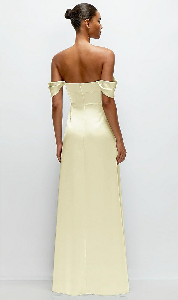 Back View - Butter Yellow A-Line Satin Maxi Dress with Convertible Off-the-Shoulder or Strapless Looks