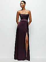 Alt View 1 Thumbnail - Deep Plum A-Line Satin Maxi Dress with Convertible Off-the-Shoulder or Strapless Looks 
