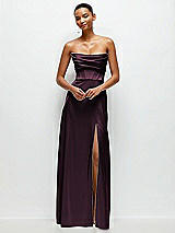 Alt View 2 Thumbnail - Deep Plum A-Line Satin Maxi Dress with Convertible Off-the-Shoulder or Strapless Looks 