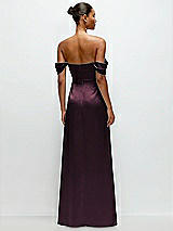Rear View Thumbnail - Deep Plum A-Line Satin Maxi Dress with Convertible Off-the-Shoulder or Strapless Looks 