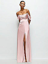 Front View Thumbnail - Ballet Pink A-Line Satin Maxi Dress with Convertible Off-the-Shoulder or Strapless Looks