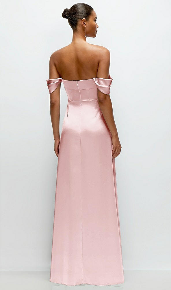 Back View - Ballet Pink A-Line Satin Maxi Dress with Convertible Off-the-Shoulder or Strapless Looks