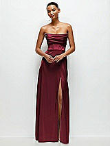 Alt View 2 Thumbnail - Cabernet A-Line Satin Maxi Dress with Convertible Off-the-Shoulder or Strapless Looks
