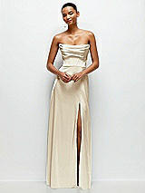 Alt View 2 Thumbnail - Champagne A-Line Satin Maxi Dress with Convertible Off-the-Shoulder or Strapless Looks