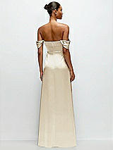 Rear View Thumbnail - Champagne A-Line Satin Maxi Dress with Convertible Off-the-Shoulder or Strapless Looks