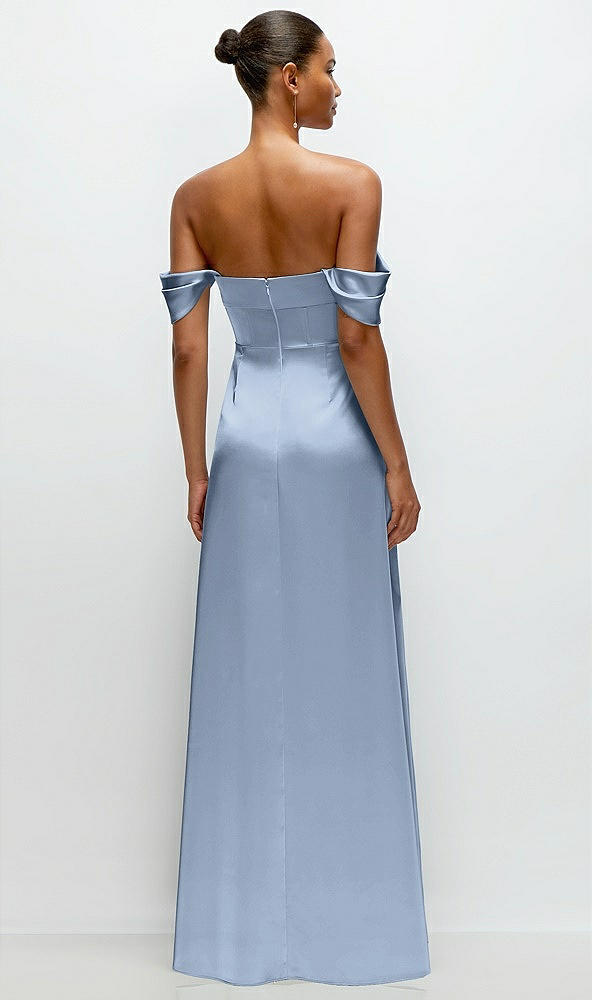 Back View - Cloudy A-Line Satin Maxi Dress with Convertible Off-the-Shoulder or Strapless Looks