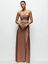 Alt View 2 Thumbnail - Cognac A-Line Satin Maxi Dress with Convertible Off-the-Shoulder or Strapless Looks