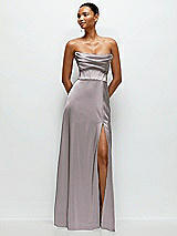 Alt View 1 Thumbnail - Cashmere Gray A-Line Satin Maxi Dress with Convertible Off-the-Shoulder or Strapless Looks
