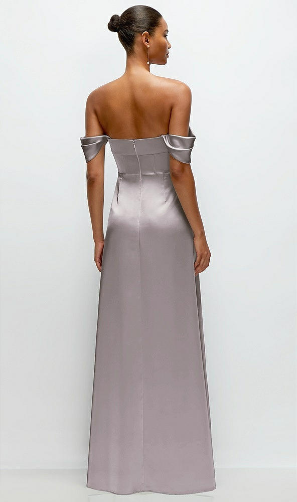 Back View - Cashmere Gray A-Line Satin Maxi Dress with Convertible Off-the-Shoulder or Strapless Looks