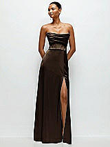 Alt View 1 Thumbnail - Espresso A-Line Satin Maxi Dress with Convertible Off-the-Shoulder or Strapless Looks