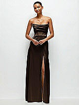 Alt View 2 Thumbnail - Espresso A-Line Satin Maxi Dress with Convertible Off-the-Shoulder or Strapless Looks