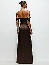 Rear View Thumbnail - Espresso A-Line Satin Maxi Dress with Convertible Off-the-Shoulder or Strapless Looks