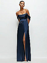 Front View Thumbnail - Midnight Navy A-Line Satin Maxi Dress with Convertible Off-the-Shoulder or Strapless Looks