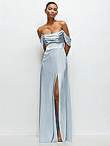 Front View Thumbnail - Mist A-Line Satin Maxi Dress with Convertible Off-the-Shoulder or Strapless Looks