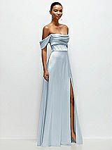 Side View Thumbnail - Mist A-Line Satin Maxi Dress with Convertible Off-the-Shoulder or Strapless Looks