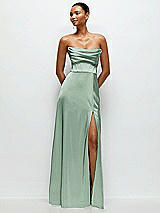 Alt View 1 Thumbnail - Seagrass A-Line Satin Maxi Dress with Convertible Off-the-Shoulder or Strapless Looks