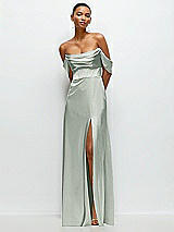 Front View Thumbnail - Willow Green A-Line Satin Maxi Dress with Convertible Off-the-Shoulder or Strapless Looks