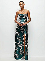Alt View 2 Thumbnail - Vintage Primrose Evergreen Floral A-Line Satin Maxi Dress with Convertible Off-the-Shoulder or Strapless Looks