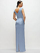 Rear View Thumbnail - Cloudy High Neck Sleeveless Cap Shoulder Satin Maxi Dress