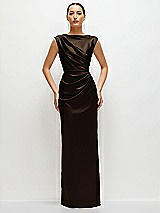 Front View Thumbnail - Espresso High Neck Sleeveless Cap Shoulder Satin Maxi Dress