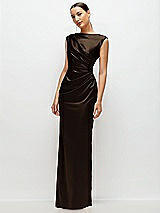 Side View Thumbnail - Espresso High Neck Sleeveless Cap Shoulder Satin Maxi Dress