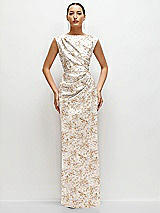 Front View Thumbnail - Golden Hour Floral High Neck Sleeveless Cap Shoulder Satin Maxi Dress