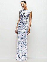 Side View Thumbnail - Magnolia Sky Floral High Neck Sleeveless Cap Shoulder Satin Maxi Dress