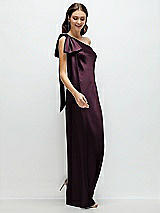 Side View Thumbnail - Deep Plum One-Shoulder Bias-Cut Satin Maxi Dress with Cascading Shoulder Bow