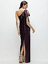 Rear View Thumbnail - Deep Plum One-Shoulder Bias-Cut Satin Maxi Dress with Cascading Shoulder Bow