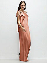Side View Thumbnail - Copper Penny One-Shoulder Bias-Cut Satin Maxi Dress with Cascading Shoulder Bow